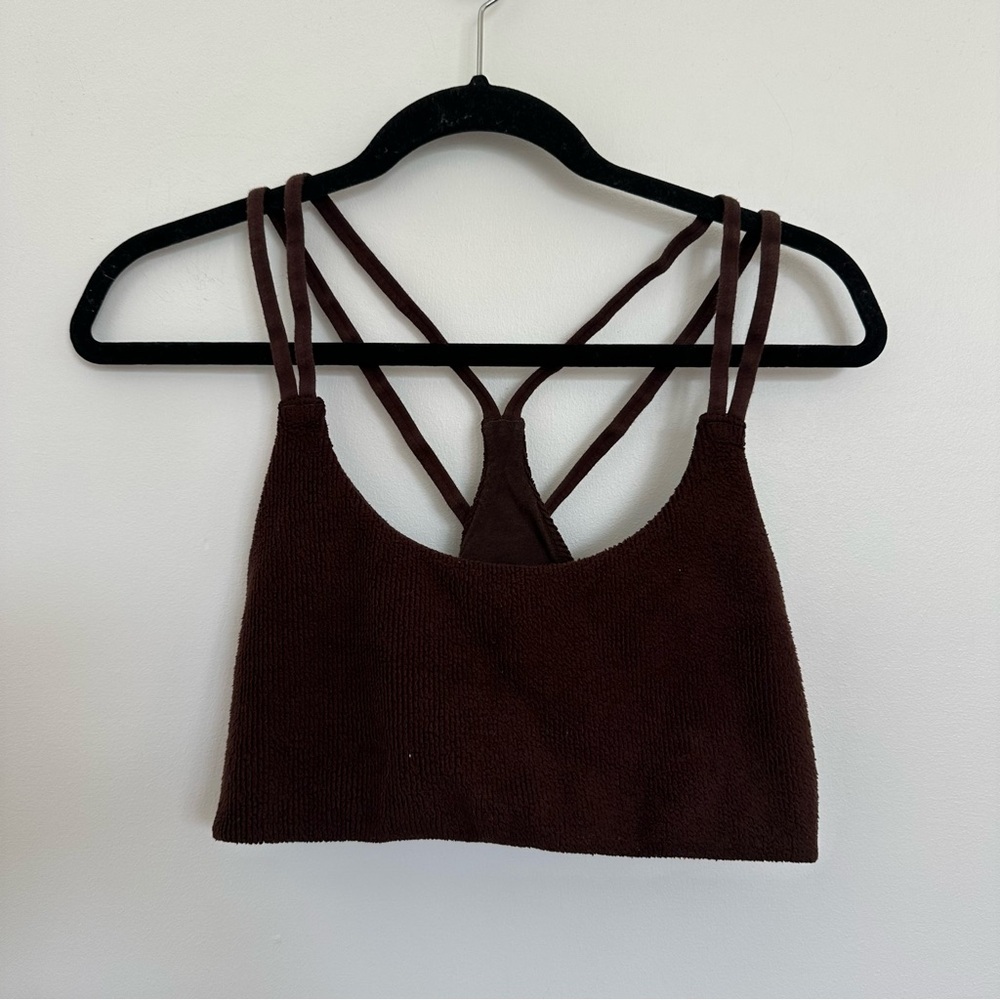 Fabletics Chocolate Brown Fuzzy Sports Bra Principal Cozy Cord Bralette XL - Picture 7 of 9
